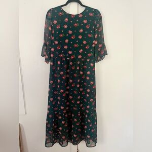 LOFT // Elegant Floral Green Dress